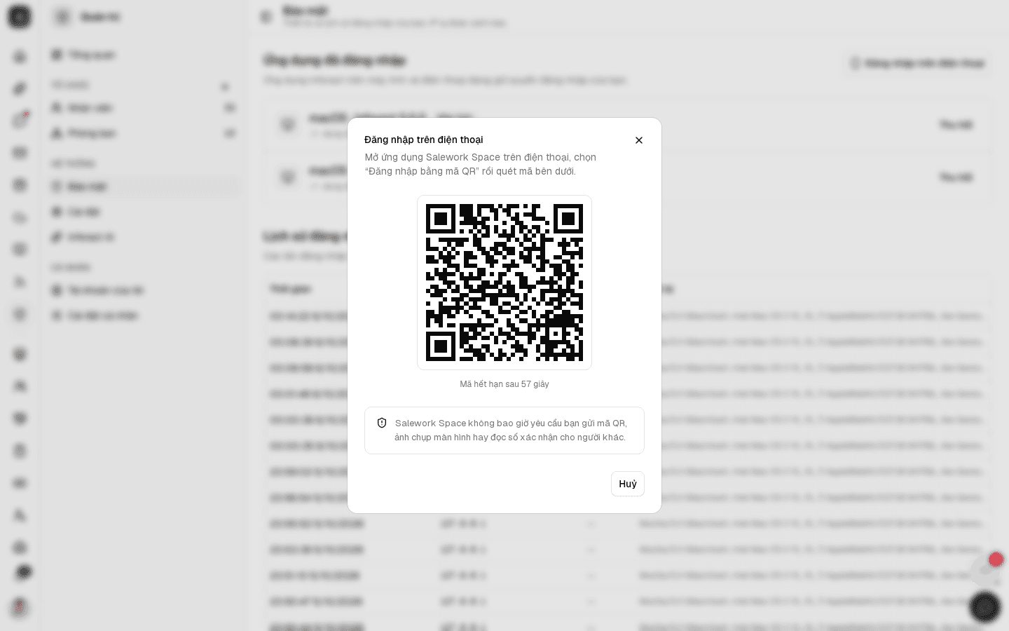 Hộp thoại Đăng nhập trên điện thoại với mã QR