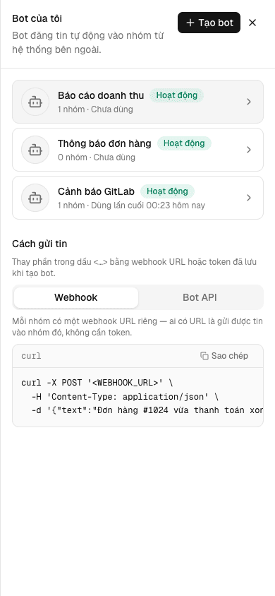 Bot của tôi trên điện thoại