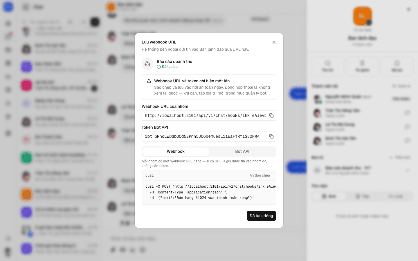 Webhook URL của nhóm