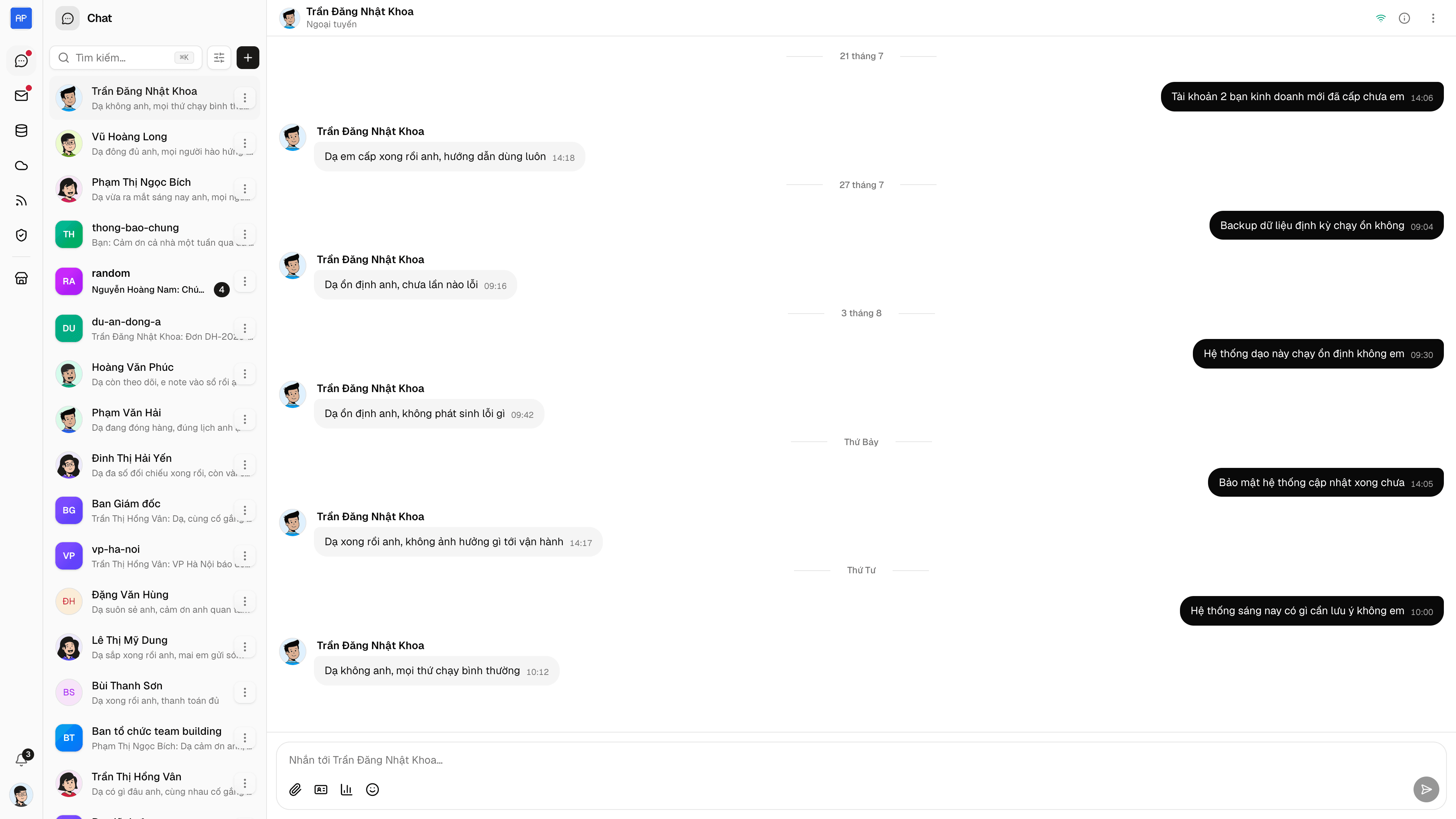 Biểu tượng Chat trên thanh ứng dụng