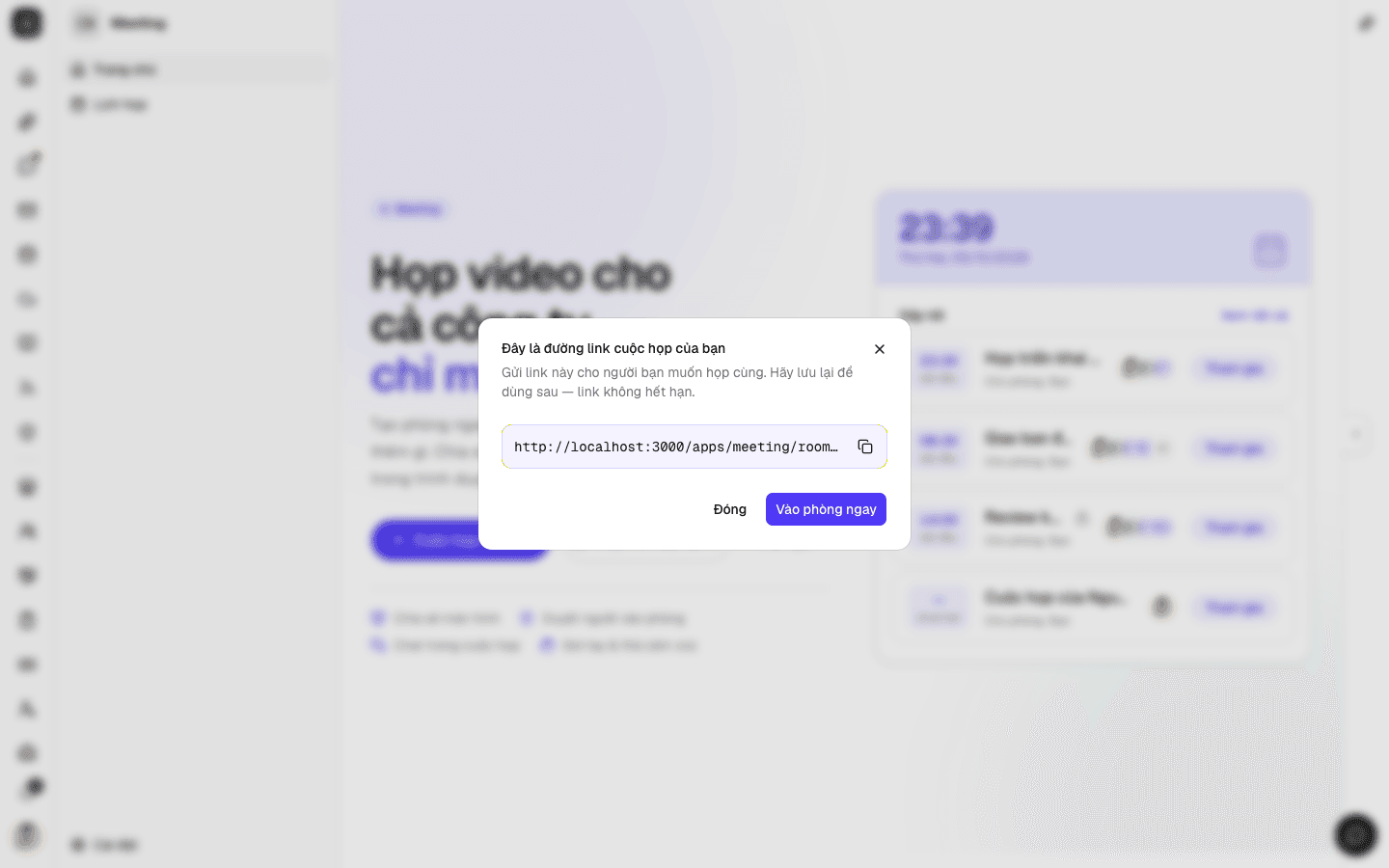 Hộp thoại đường link cuộc họp