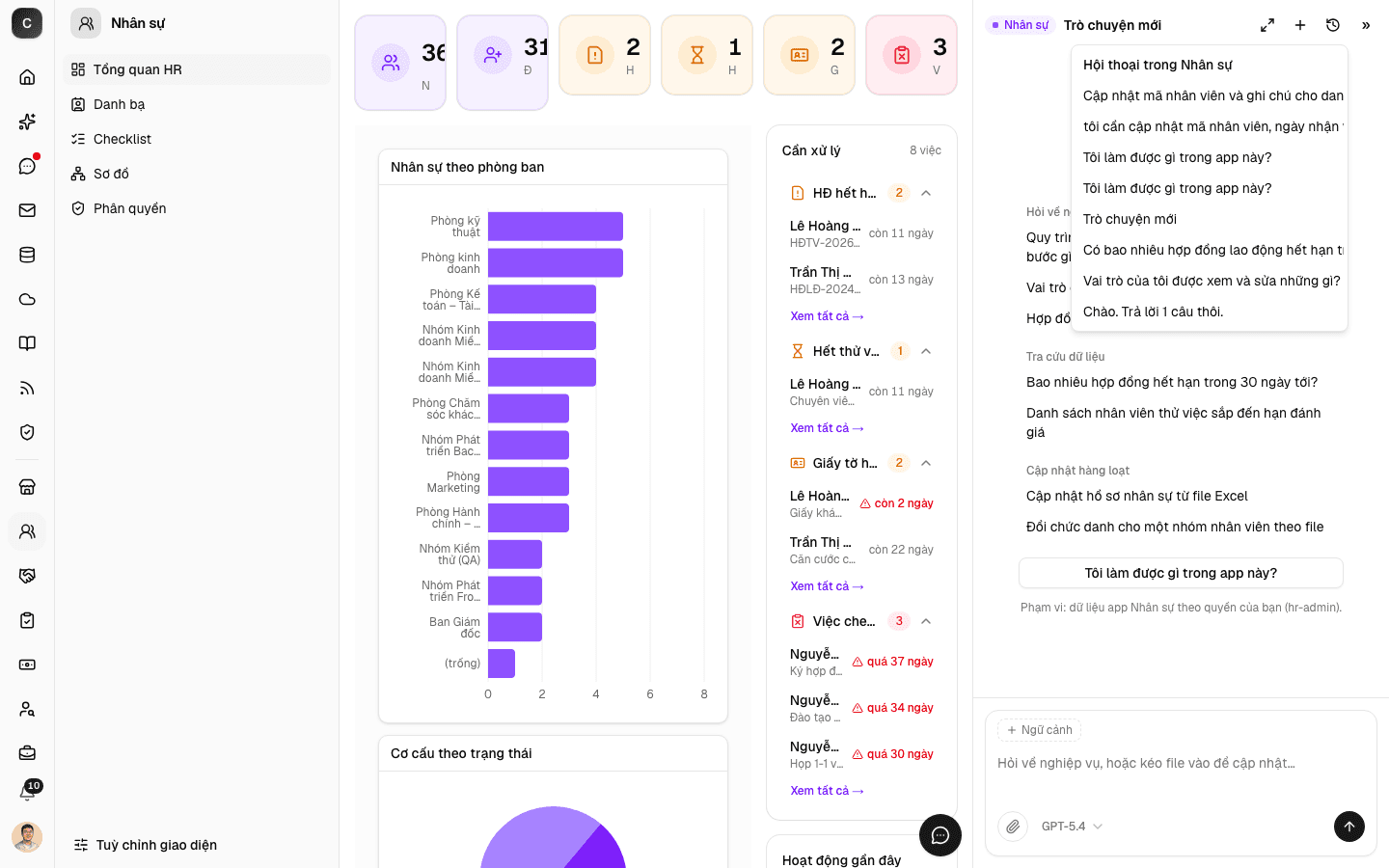 Menu Lịch sử hội thoại trong app