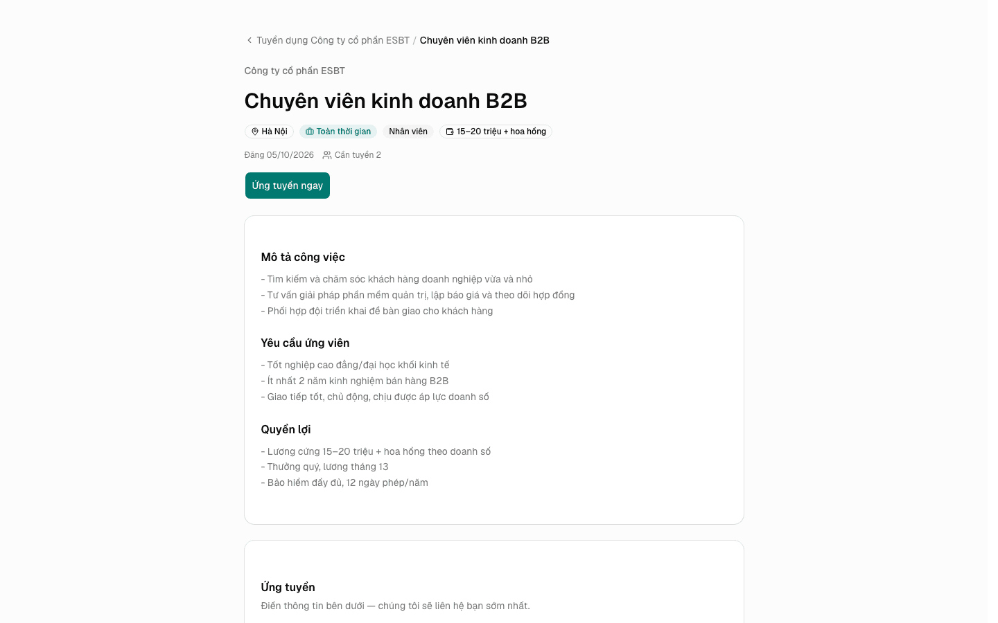 Trang chi tiết tin tuyển dụng công khai
