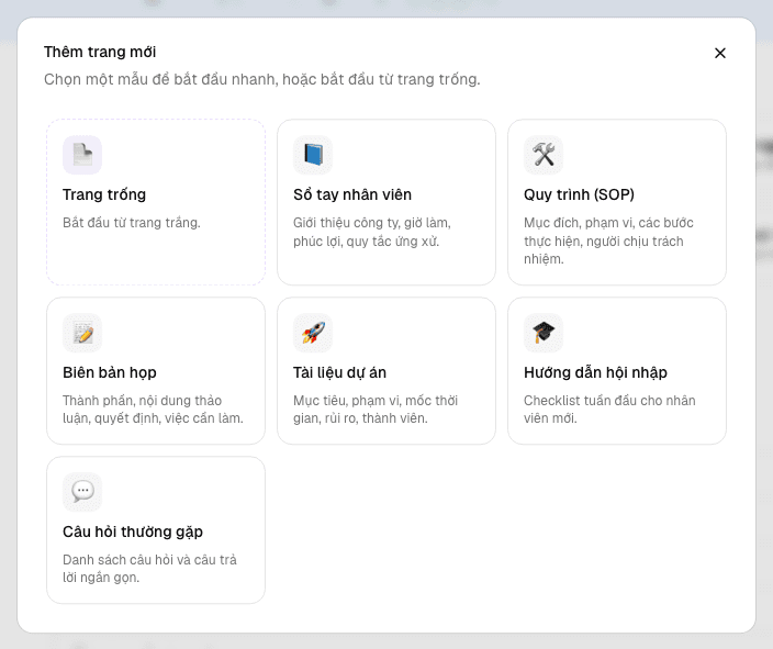 Hộp thoại chọn mẫu trang
