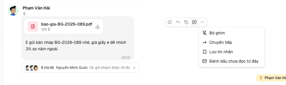 Nút Trả lời theo luồng