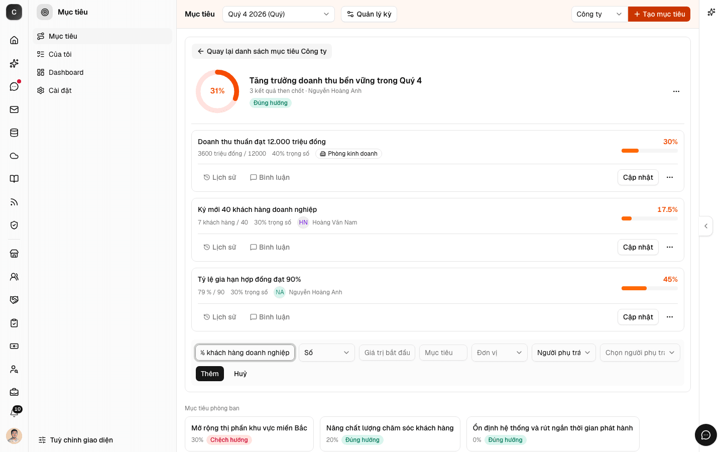 Hàng nhập Key Result mới