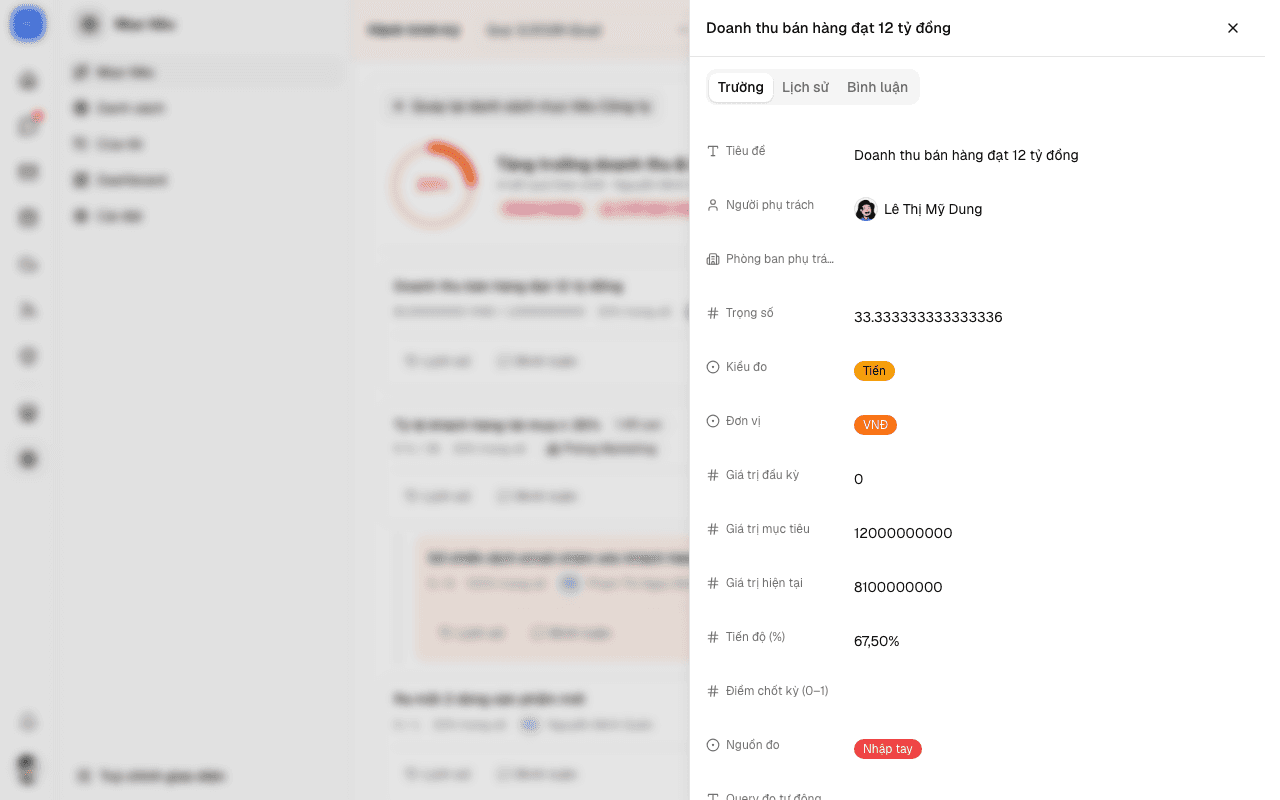 Mục tiêu Công ty với danh sách Key Result