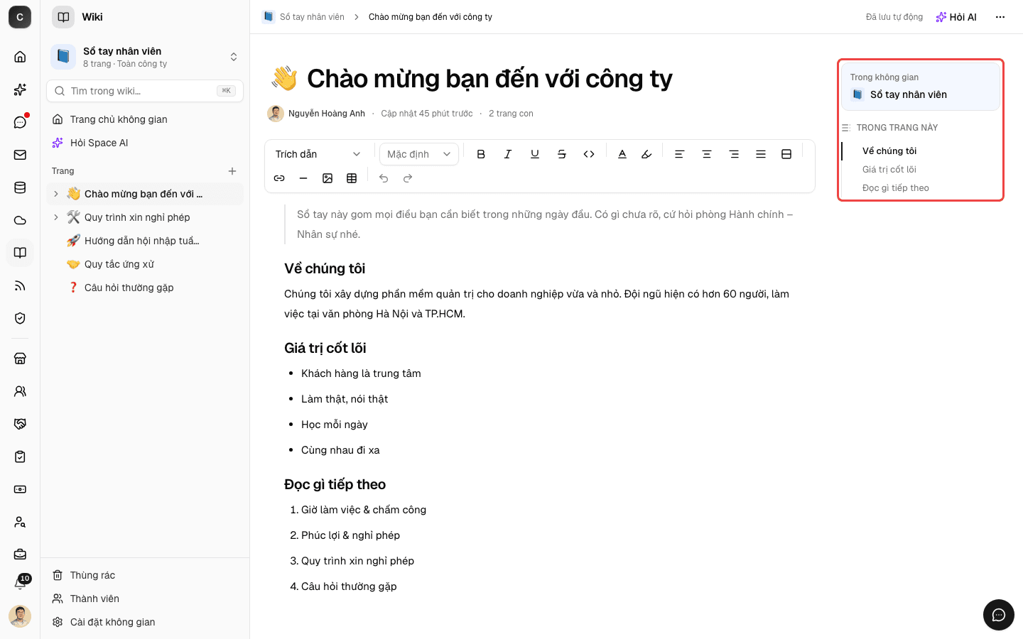 Mục lục của trang