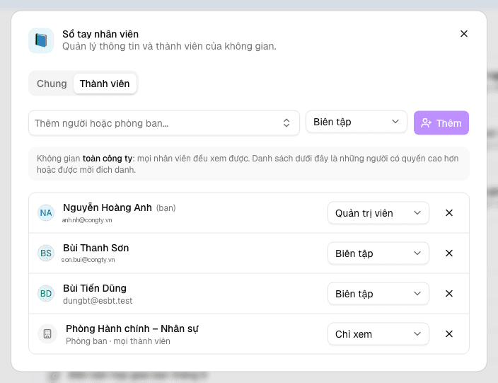 Tab Thành viên của không gian